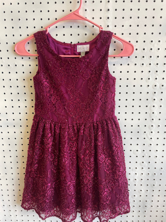 Girls Shimmer Lace Dress - Burgundy Size 8
