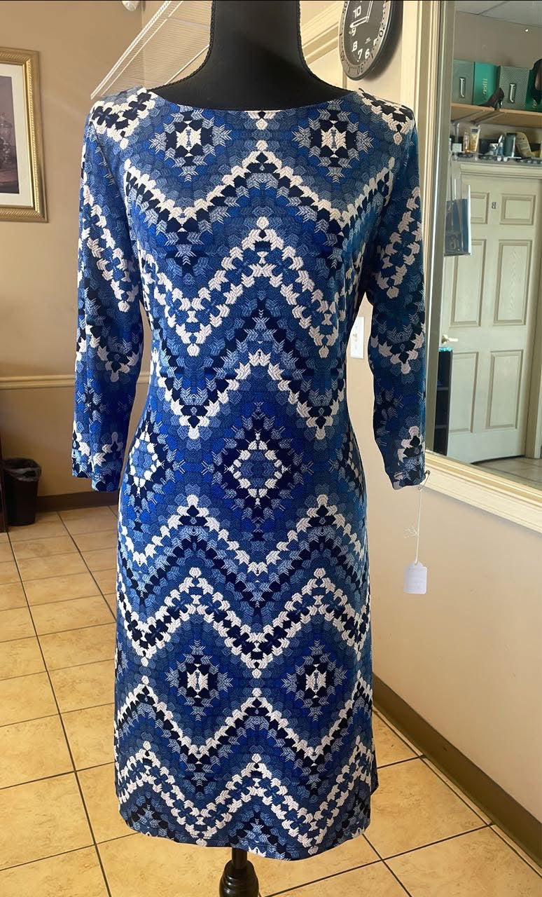 SANDRA DARREN} Sz 10 Chevron Dress Tie Waist Diamonds Wrap Bodice Waist Band