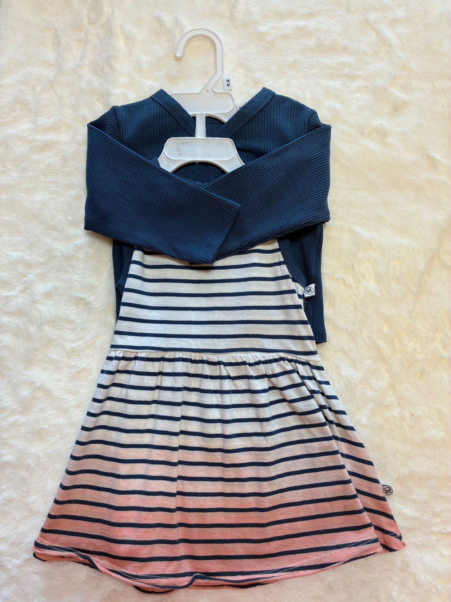 Girls Navy Cardigan and Striped Dress Set Size 18mons