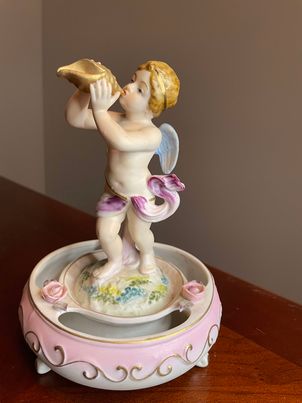 Vintage Porcelain Bisque Pucci Figurine Flower Ring Centerpiece