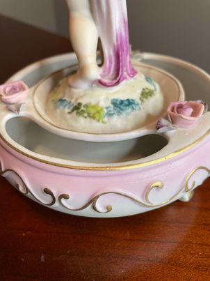 Vintage Porcelain Bisque Pucci Figurine Flower Ring Centerpiece