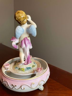 Vintage Porcelain Bisque Pucci Figurine Flower Ring Centerpiece